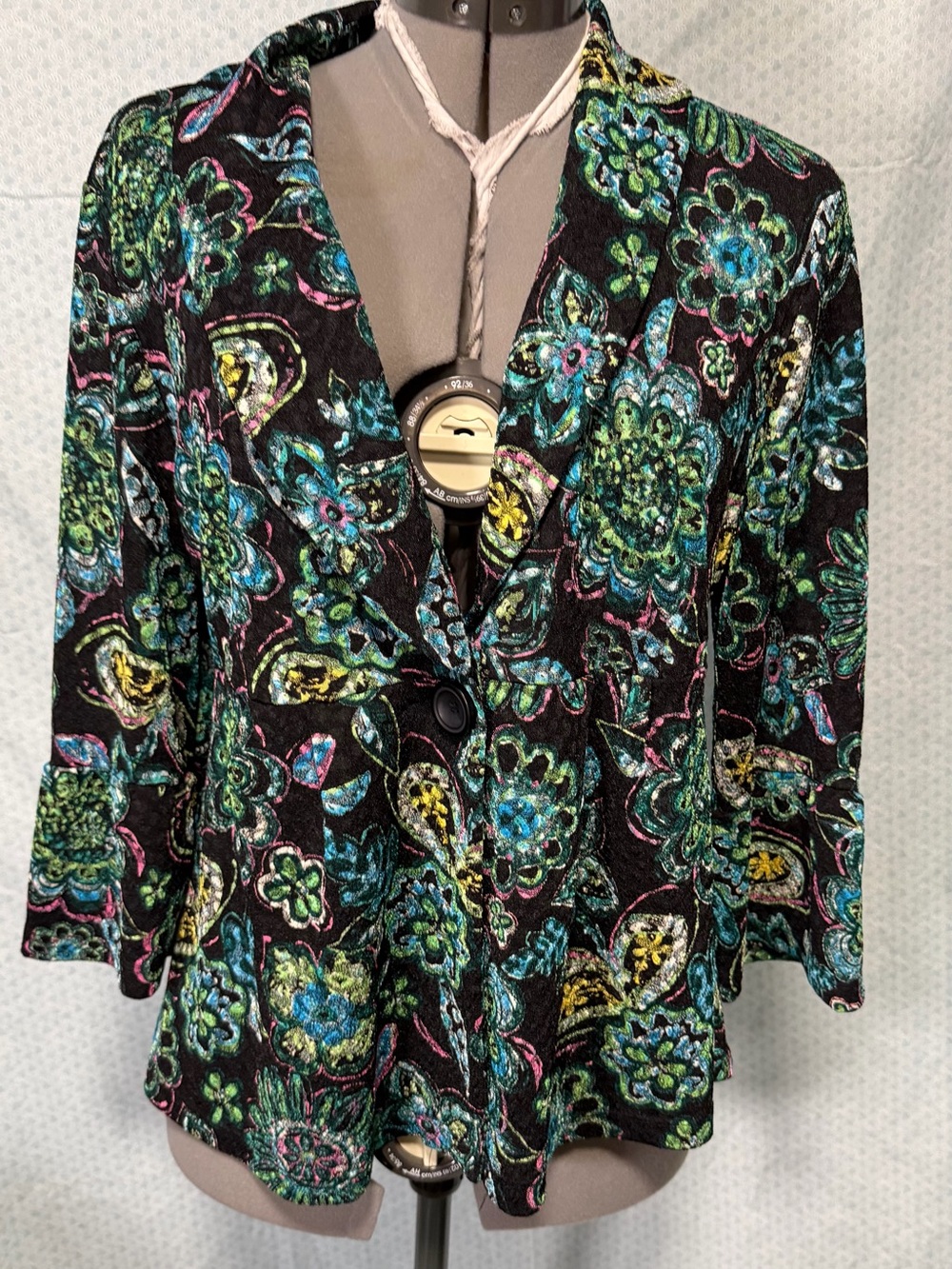 Choices Black Floral Jacket with Green, Blue & Pink Accents